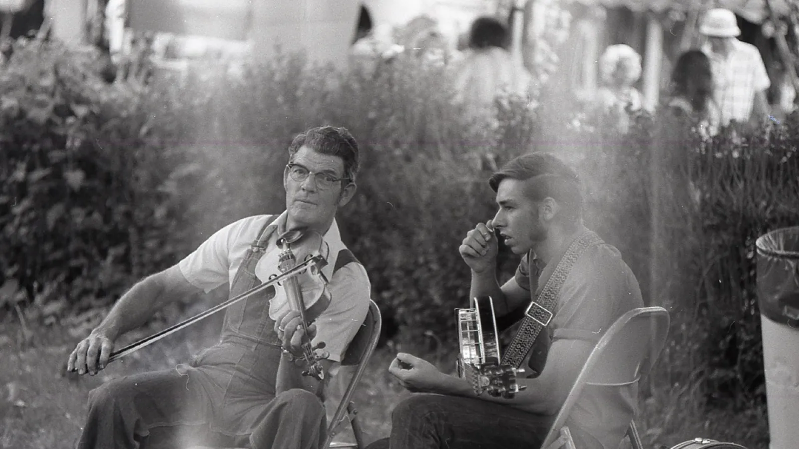 Musicians playing off stage, 1977.