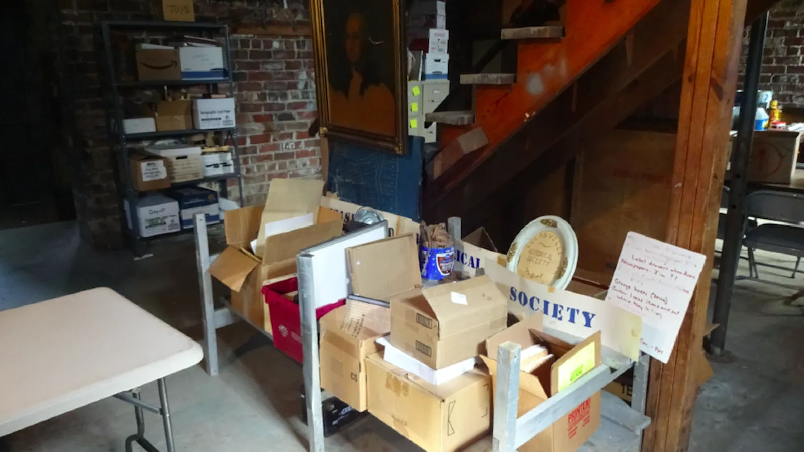 The basement where the Historical Society’s collections are kept.