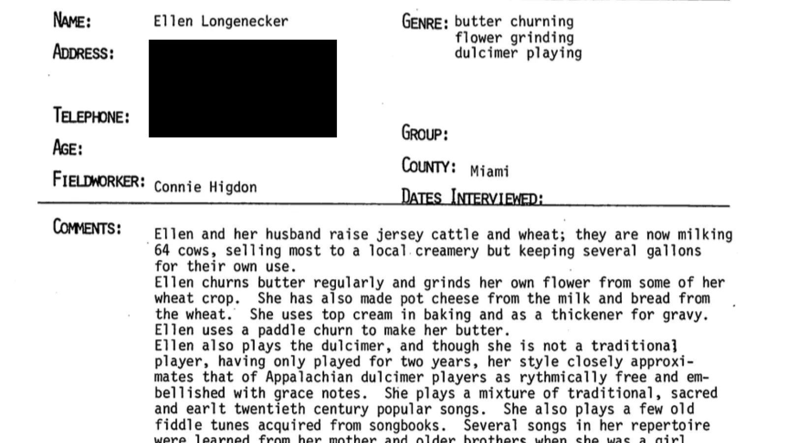 Fieldwork Interview Report: Ellen Longenecker